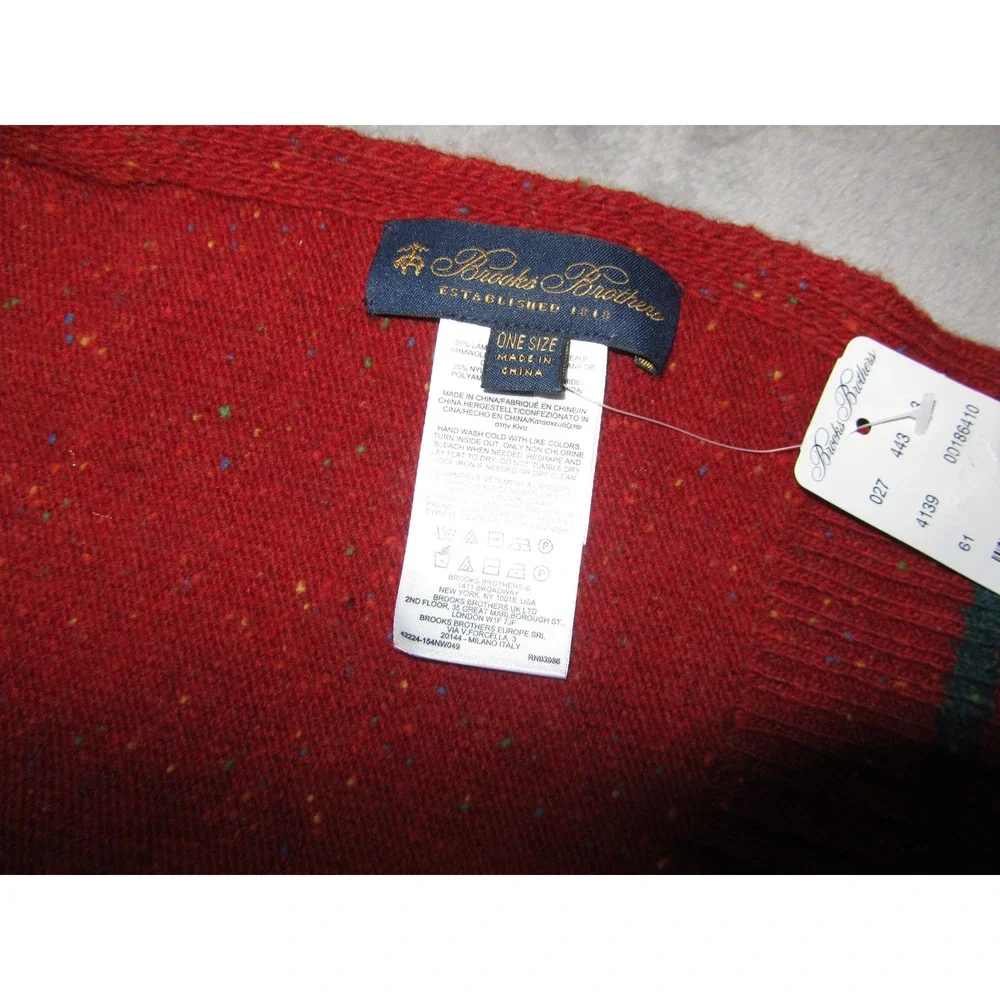 Brooks Brothers Red Lambswool Donegal Fleck Striped Ribbed Scarf NWT 4139